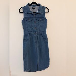 bebe Blue Denim The Sleeveless Midi Shirt Dress